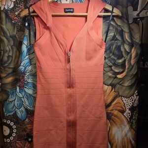 Bebe Orange Zip-Front Mini Dress
